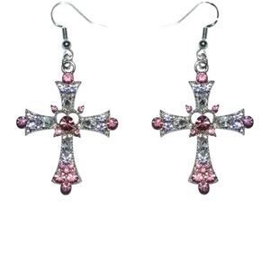 NEW Pink & Clear Rhinestones Cross dangle earrings